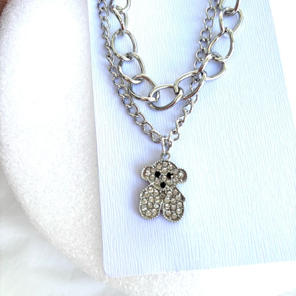 Necklace Silver tone Crystal Bear Pendant NWT - Picture 1 of 9